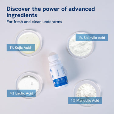 Be Bodywise 6% AHA BHA Underarm Roll On Deodorant | Flora Fragrance | With 1% Mandelic Acid, 4% Lactic Acid,1% Salicylic acid & Kojic Acid | Prevents Body Odour, Fades Pigmentation, Kills Bacteria | Alcohol & Aluminum Free | 50ml